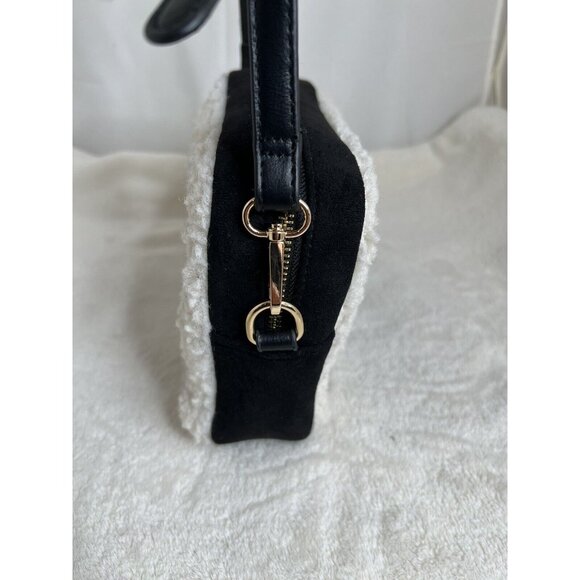 Bearpaw Crossbody Purse Black White Faux Shearling Suede  Adjustable Strap - Picture 4 of 9